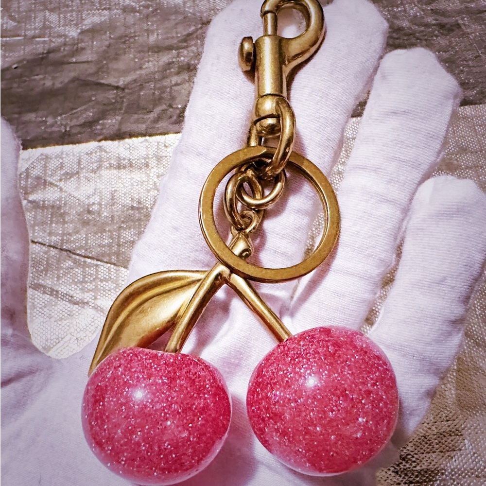 Gold and Pink Cherry Keychain - Picture 5 of 6